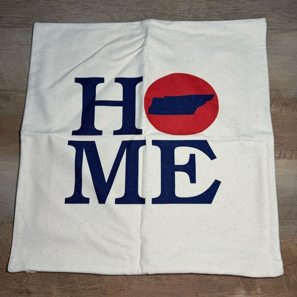 BNIP Thirty-One Statement Canvas Pillow Cover TN “HOME” in Blue/Red Lettering